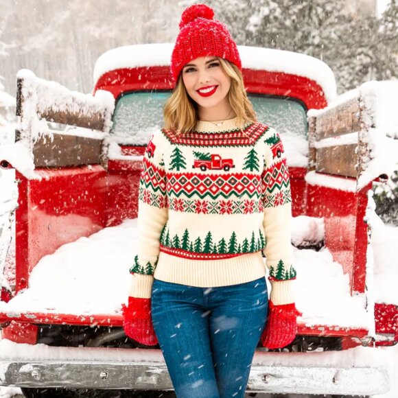 KJP Santa's New Sleigh Sweater - Red truck with trees - Picture 2 of 12